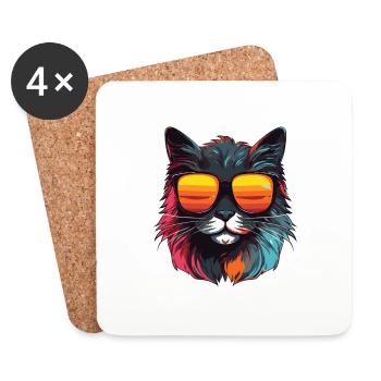 Cat Head Cool - Coasters (set of 4) - white - Front