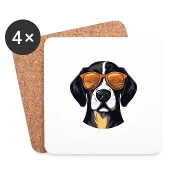 Tête de chien Beagle Cool - Dessous de verre (lot de 4) - blanc - Devant