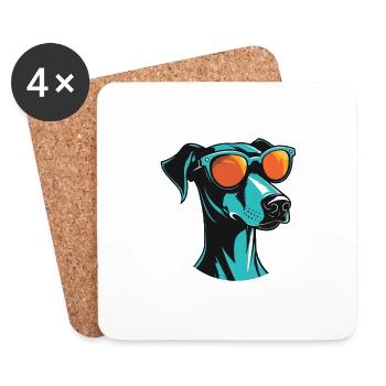 Tête de chien lévrier Cool - Dessous de verre (lot de 4) - blanc - Devant