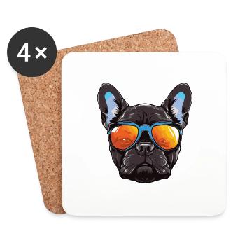 Tête de chien bouledogue français - Dessous de verre (lot de 4) - blanc - Devant