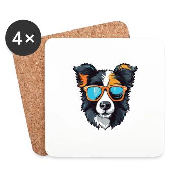 Border Collie Tête De Chien Cool - Dessous de verre (lot de 4) - blanc - Devant