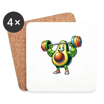 Avocat avec haltères fitness workout - Dessous de verre (lot de 4) - blanc - Devant