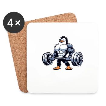 Penguin strength training with dumbbell - Coasters (set of 4) - white - Front