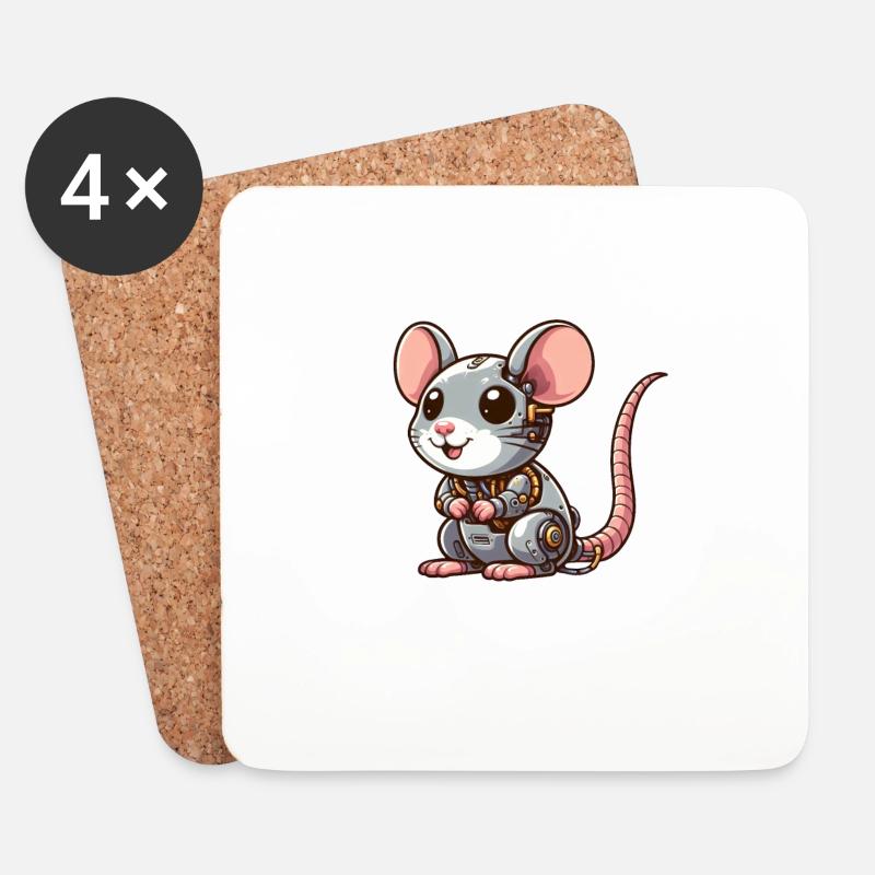 Roboter Ratte & Cyborg Maus Design - Untersetzer (4er-Set) - Weiß
