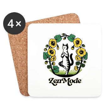 Zen Mode Kitty Cat - Coasters (set of 4) - white - Front