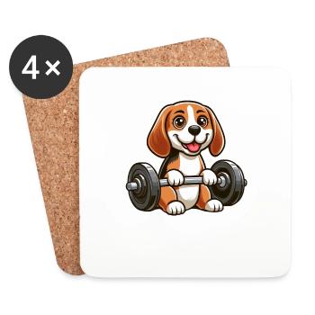 Beagle with dumbbell fitness training - Coasters (set of 4) - white - Front