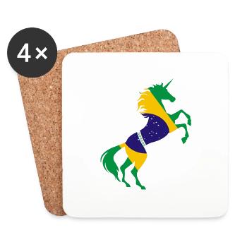 Einhorn Brasilien Flagge T-Shirt Magisches Einhorn Brasilien - Untersetzer (4er-Set) - Weiß - Vorne