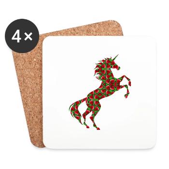 Wassermelone Einhorn TShirt Tropische Pflanze Magisch - Untersetzer (4er-Set) - Weiß - Vorne