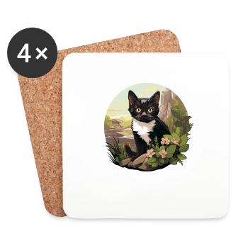 Tuxedo Chaton Tuxedo Cat - Dessous de verre (lot de 4) - blanc - Devant