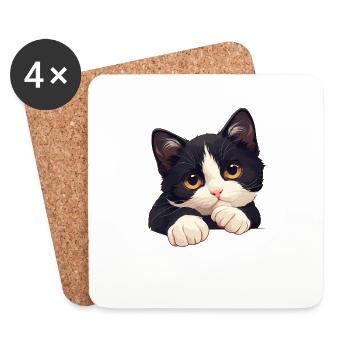 Tuxedo Chaton Tuxedo Cat - Dessous de verre (lot de 4) - blanc - Devant