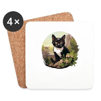 Tuxedo Chaton Tuxedo Cat - Dessous de verre (lot de 4) - blanc - Devant