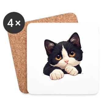 Tuxedo Chaton Tuxedo Cat - Dessous de verre (lot de 4) - blanc - Devant