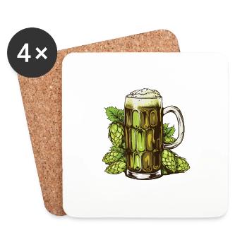 Houblon en verre à bière - Dessous de verre (lot de 4) - blanc - Devant