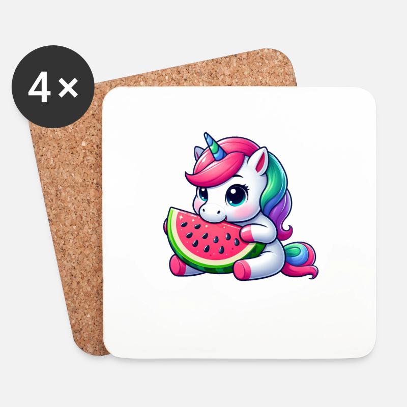 Süßes Einhorn Fruchtig Wassermelone - Untersetzer (4er-Set) - Weiß