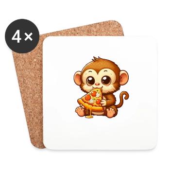 Un chimpanzé aime les amateurs de pizzas - Dessous de verre (lot de 4) - blanc - Devant