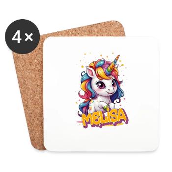MELISA - Beau prénom de fille avec une jolie licorne - Dessous de verre (lot de 4) - blanc - Devant