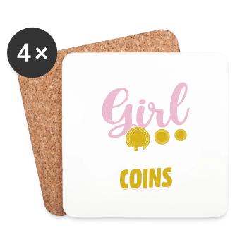 Coins in Her World: A Girl's Numismatic Journey - Coasters (set of 4) - white - Front