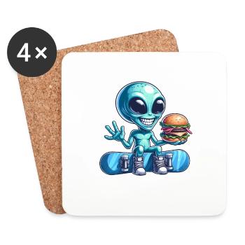 Alien Snowboarder Hamburger Restauration Rapide - Dessous de verre (lot de 4) - blanc - Devant