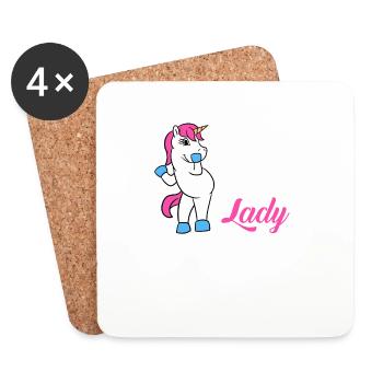 Licorne folle Lady T-shirt Licorne magique drôle - Dessous de verre (lot de 4) - blanc - Devant