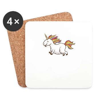T-shirt Licorne mignon et courbé - Funny Chubby Girl - Dessous de verre (lot de 4) - blanc - Devant