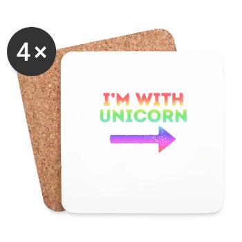 Je suis avec Licorne arc-en-ciel magique pointant la flèche - Dessous de verre (lot de 4) - blanc - Devant
