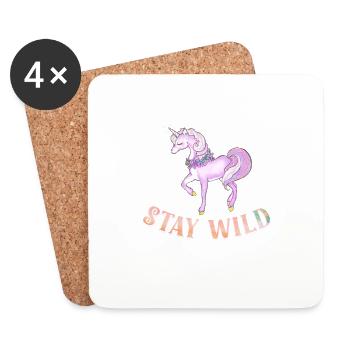 Bleiben Sie wild Lustig Niedliches Rosa Einhorn Pferd Reiten Wortspiel - Untersetzer (4er-Set) - Weiß - Vorne