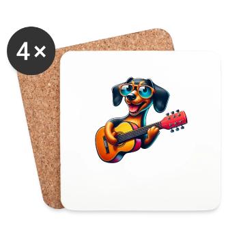 Dackel Gitarrist Gitarre Musik Hund - Untersetzer (4er-Set) - Weiß - Vorne