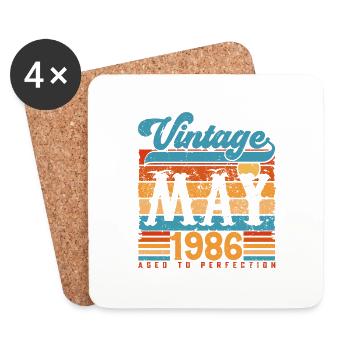 Mai 1986, Cadeau Anniversaire Vintage mai 1986. - Dessous de verre (lot de 4) - blanc - Devant