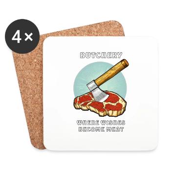 BOUCHERIE OÙ LES DÉSIRS DEVIENNENT VIANDE - Dessous de verre (lot de 4) - blanc - Devant