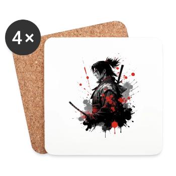 Samurai Warrior Watercolor Design - Coasters (set of 4) - white - Front