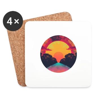 Rétro Coucher de soleil Extérieur Années 80 Vintage - Dessous de verre (lot de 4) - blanc - Devant