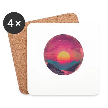 Rétro Coucher de soleil Extérieur Nature Montagne Années 80 Vintage - Dessous de verre (lot de 4) - blanc - Devant
