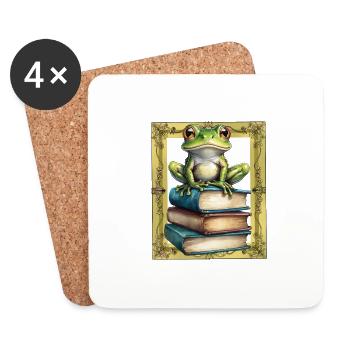 Frosch Frösche Buch Bücher Kröte - Untersetzer (4er-Set) - Weiß - Vorne
