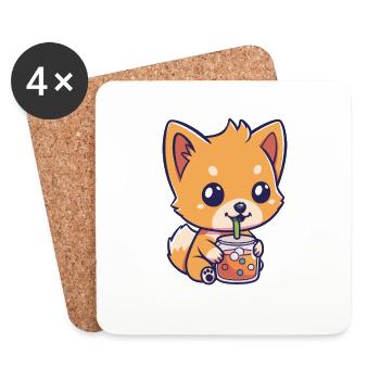 Hund der Bubble Tee trinkt Boba and Dogs Anime - Untersetzer (4er-Set) - Weiß - Vorne