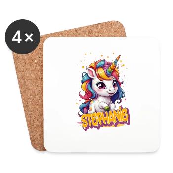 STEPHANIE - Beau prénom de fille avec une jolie licorne - Dessous de verre (lot de 4) - blanc - Devant