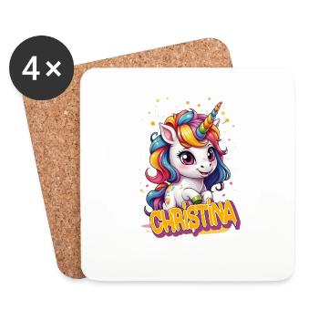 CHRISTINA - Beautiful girl name with cute unicorn - Coasters (set of 4) - white - Front