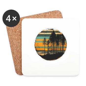Coucher de soleil Forêt Nature En plein air Rétro Ambiance des années 80 - Dessous de verre (lot de 4) - blanc - Devant