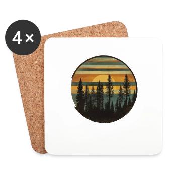 Coucher de soleil Forêt Nature Extérieur Rétro Ambiance des années 80 3 - Dessous de verre (lot de 4) - blanc - Devant