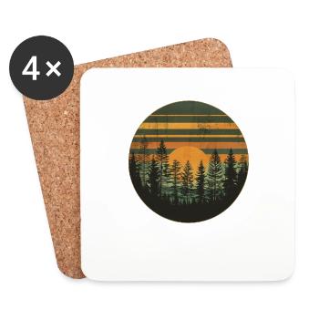 Coucher de soleil Forêt Nature Extérieur Rétro Ambiance des années 80 4 - Dessous de verre (lot de 4) - blanc - Devant
