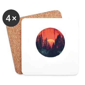 Sunset Forest Silhouette Extérieur Rétro Ambiance Années 80 - Dessous de verre (lot de 4) - blanc - Devant