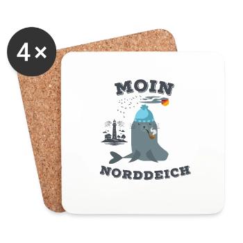 Moin Norddeich Robbe Leuchtturm Seemöwe Strand - Untersetzer (4er-Set) - Weiß - Vorne