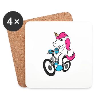 Unicorn Riding Bicycle T-Shirt Cyclist Magical - Coasters (set of 4) - white - Front