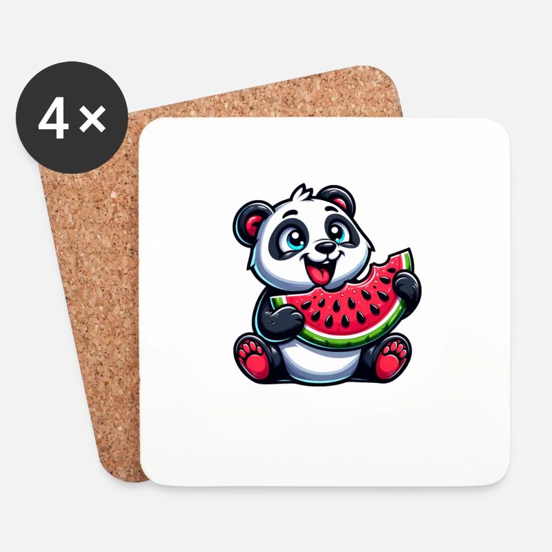 Panda mit Wassermelone Fruchtig Lustig - Untersetzer (4er-Set) - Weiß
