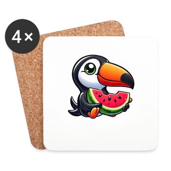 Toucan oiseau de paradis pastèque été - Dessous de verre (lot de 4) - blanc - Devant