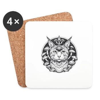 Mystical cats in a parallel world with mushrooms - Coasters (set of 4) - white - Front