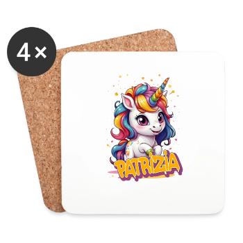 PATRIZIA - Beau prénom de fille avec une jolie licorne - Dessous de verre (lot de 4) - blanc - Devant