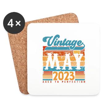 Mai 2023, Cadeau Anniversaire Vintage mai 2023. - Dessous de verre (lot de 4) - blanc - Devant