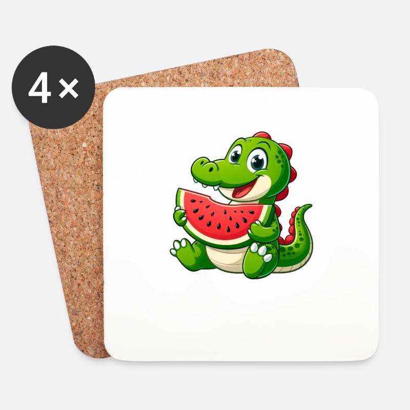 Krokodil Melone Wassermelone Frucht Fruchtig - Untersetzer (4er-Set) - Weiß