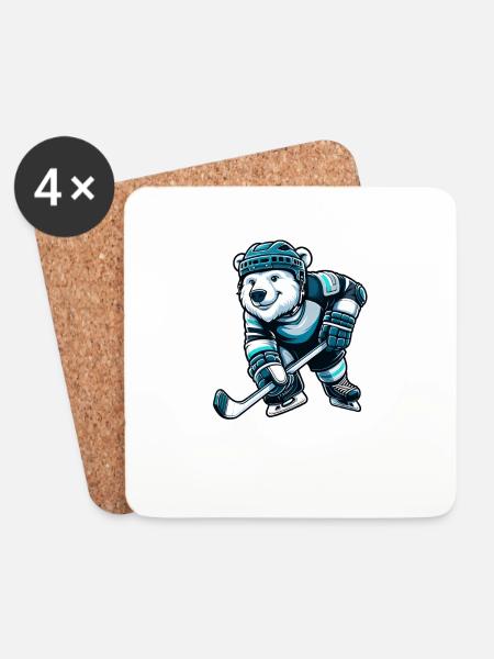 Bär Eisbär Schlittschuh Eishockey Hockey - Untersetzer (4er-Set) - Weiß