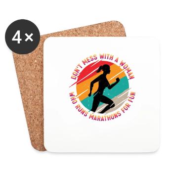 Don't Mess With A Woman Who Runs Marathons For Fun - Coasters (set of 4) - white - Front